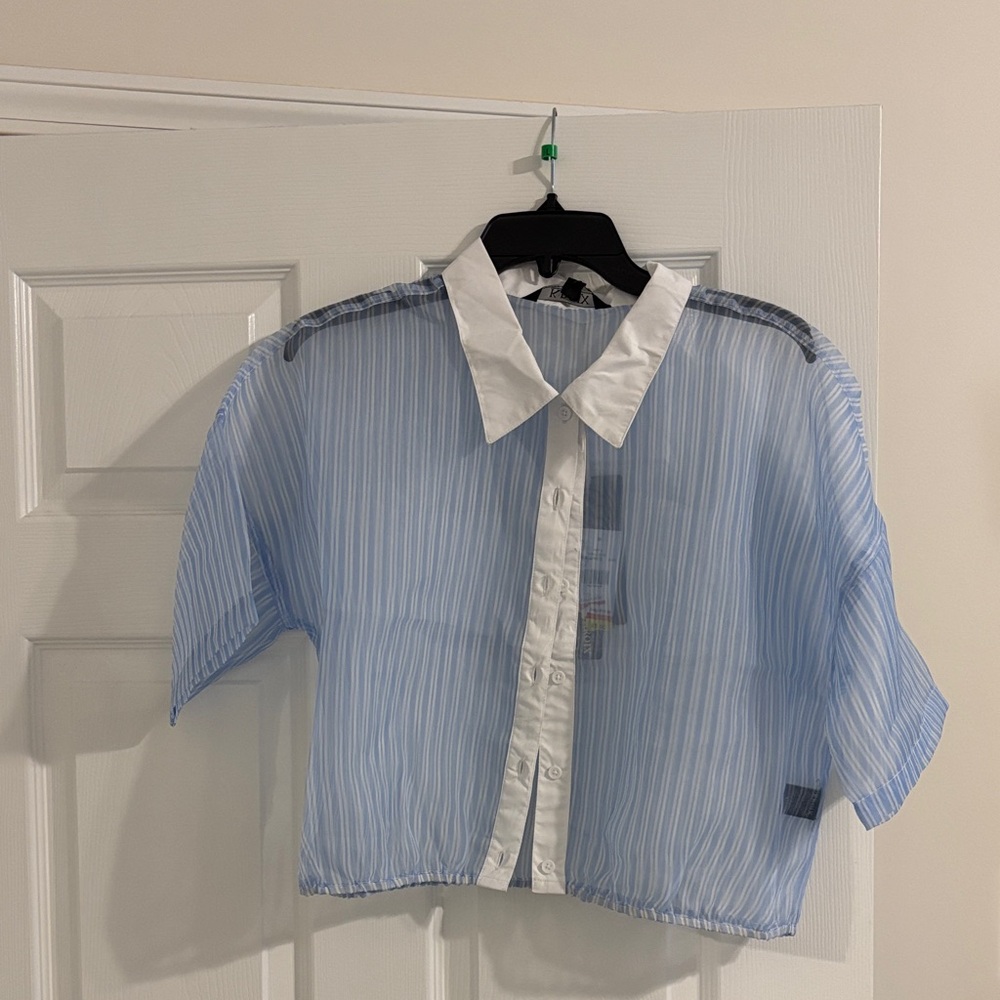 Blue and White Striped women's top
